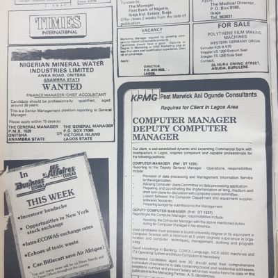 KPMG Computer Manager Position Ad for Commercial Bank