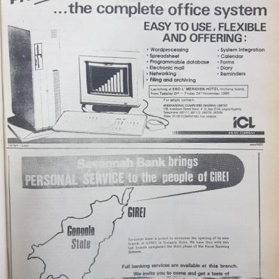 Savannah Bank Advert and ICL Advert for Officepower System
